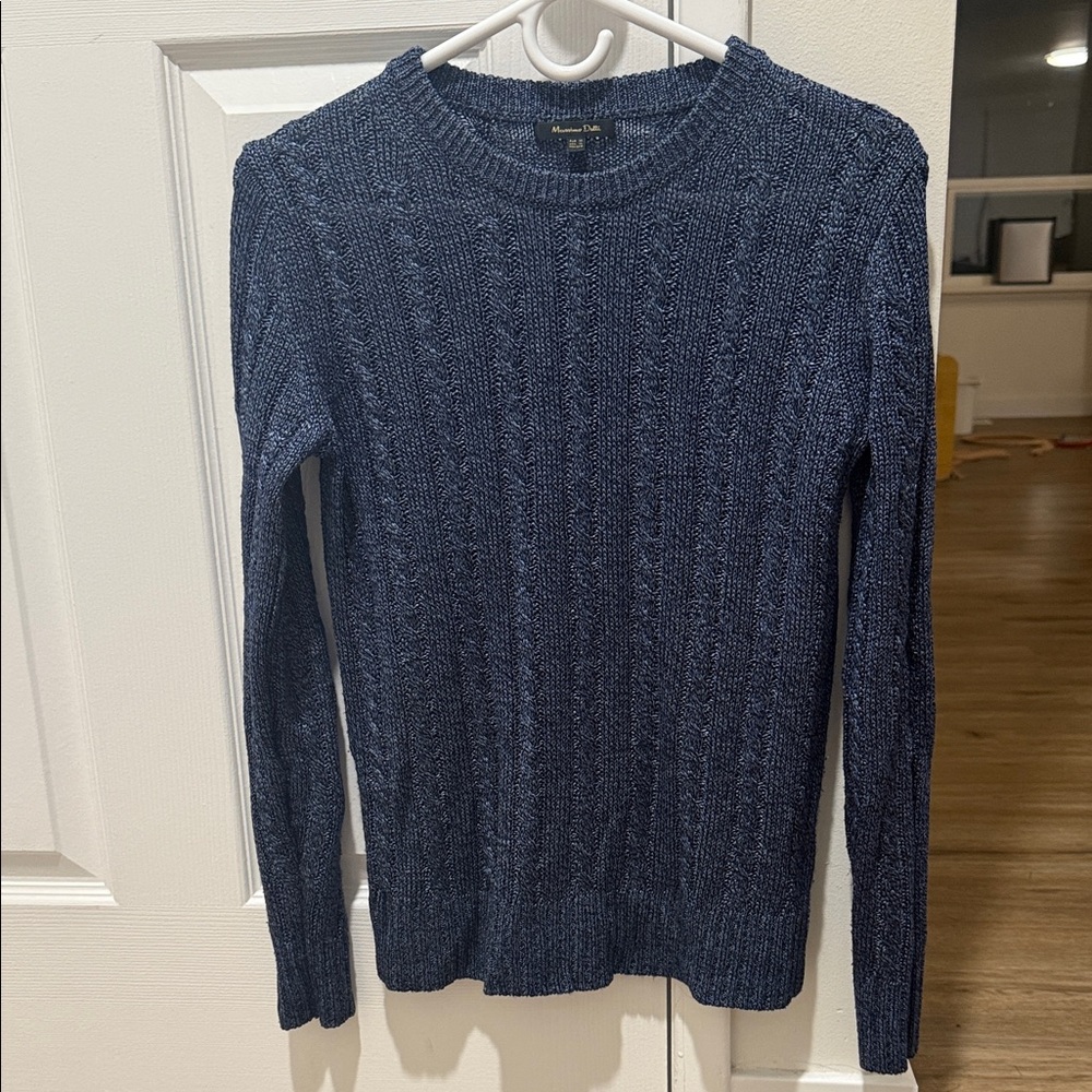 Massimo Dutti Textured Blue Crewneck Sweater